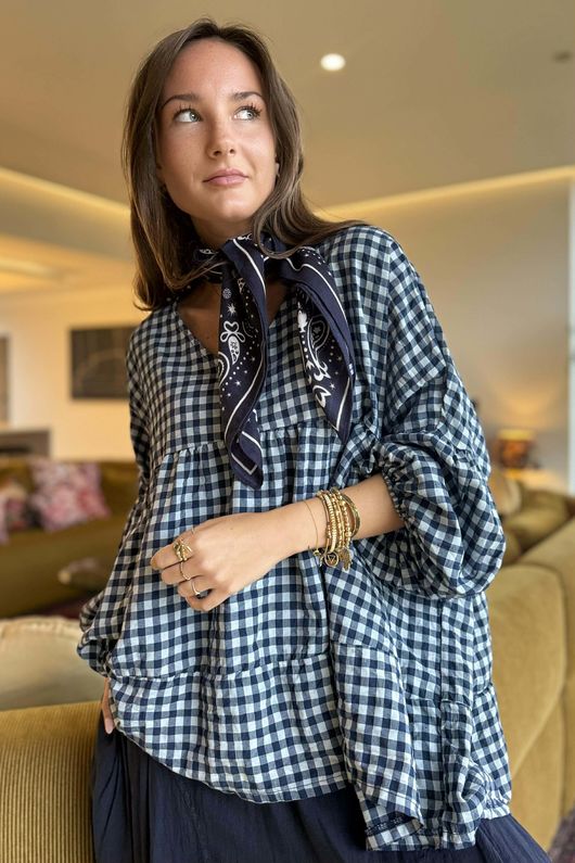 Nonni Gingham Artist Smock Navy